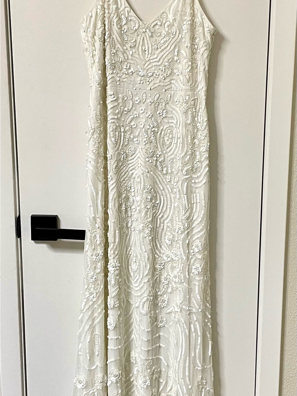 Fully Beaded and Sequined Bridal Event Maxi Dress with V Neck!